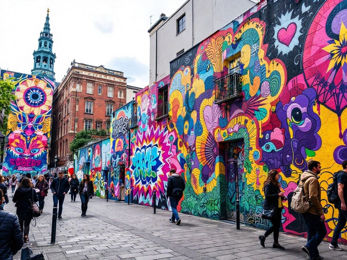 Arta stradală vibrantă pe pereții clădirilor din oraș.