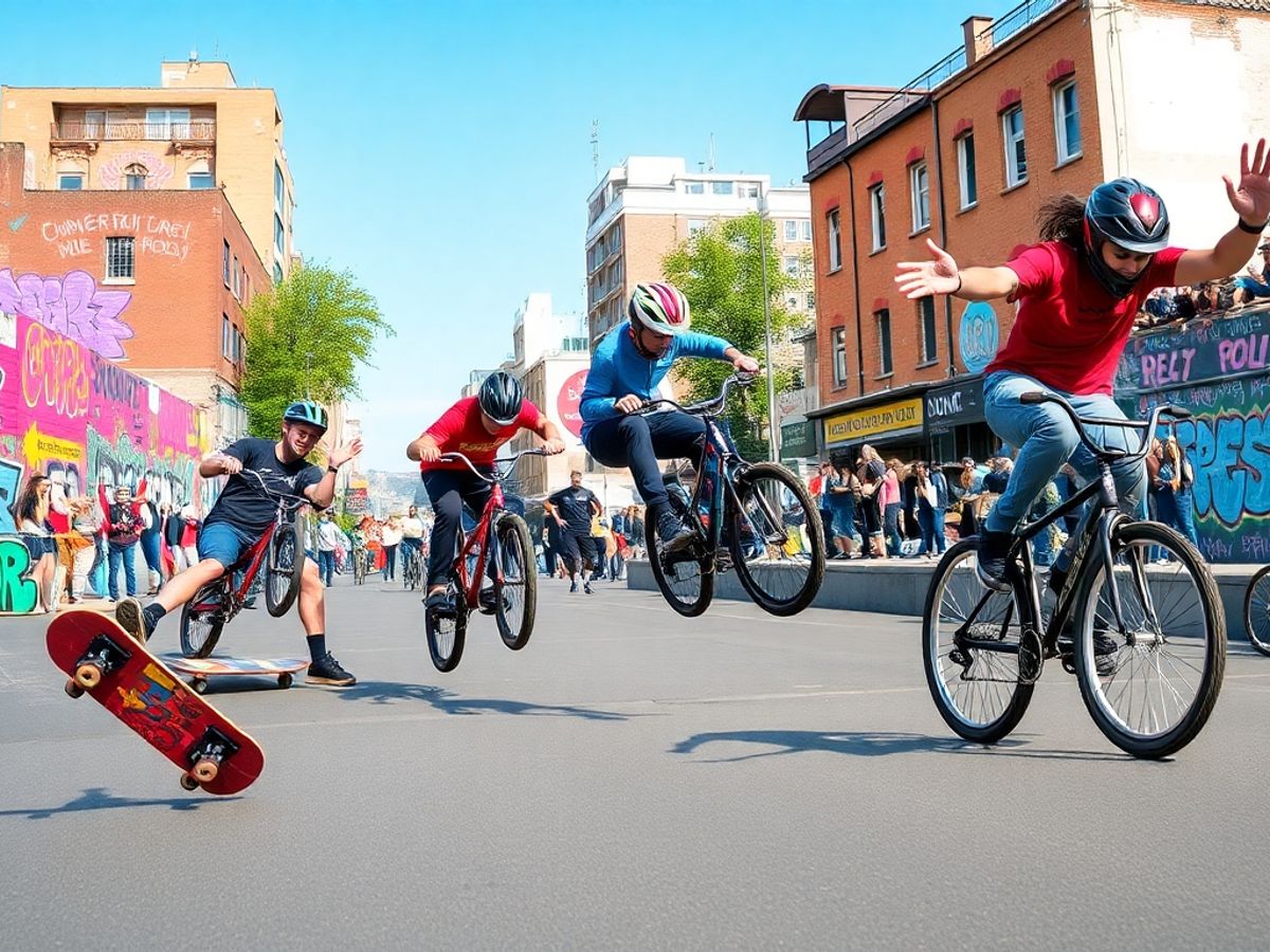 Sportivi în acțiune la competiții de stradă.