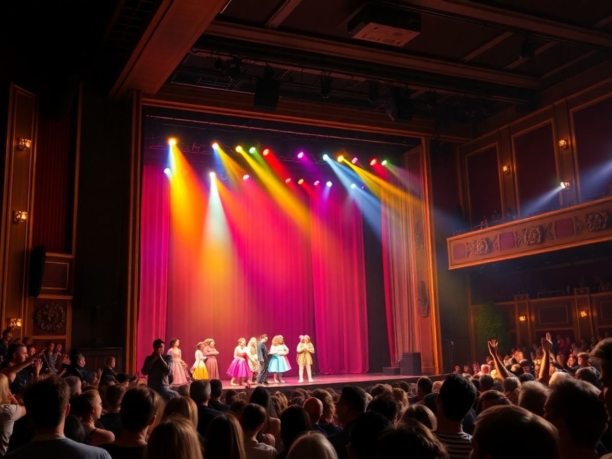 Scenă de teatru plină de viață în București.