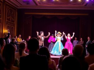 Actori pe scena unui maraton de teatru din București.