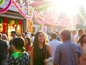 Oameni bucurându-se de activități culturale în aer liber.